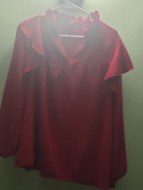 Red Ruffle V-Neck Women's Top
